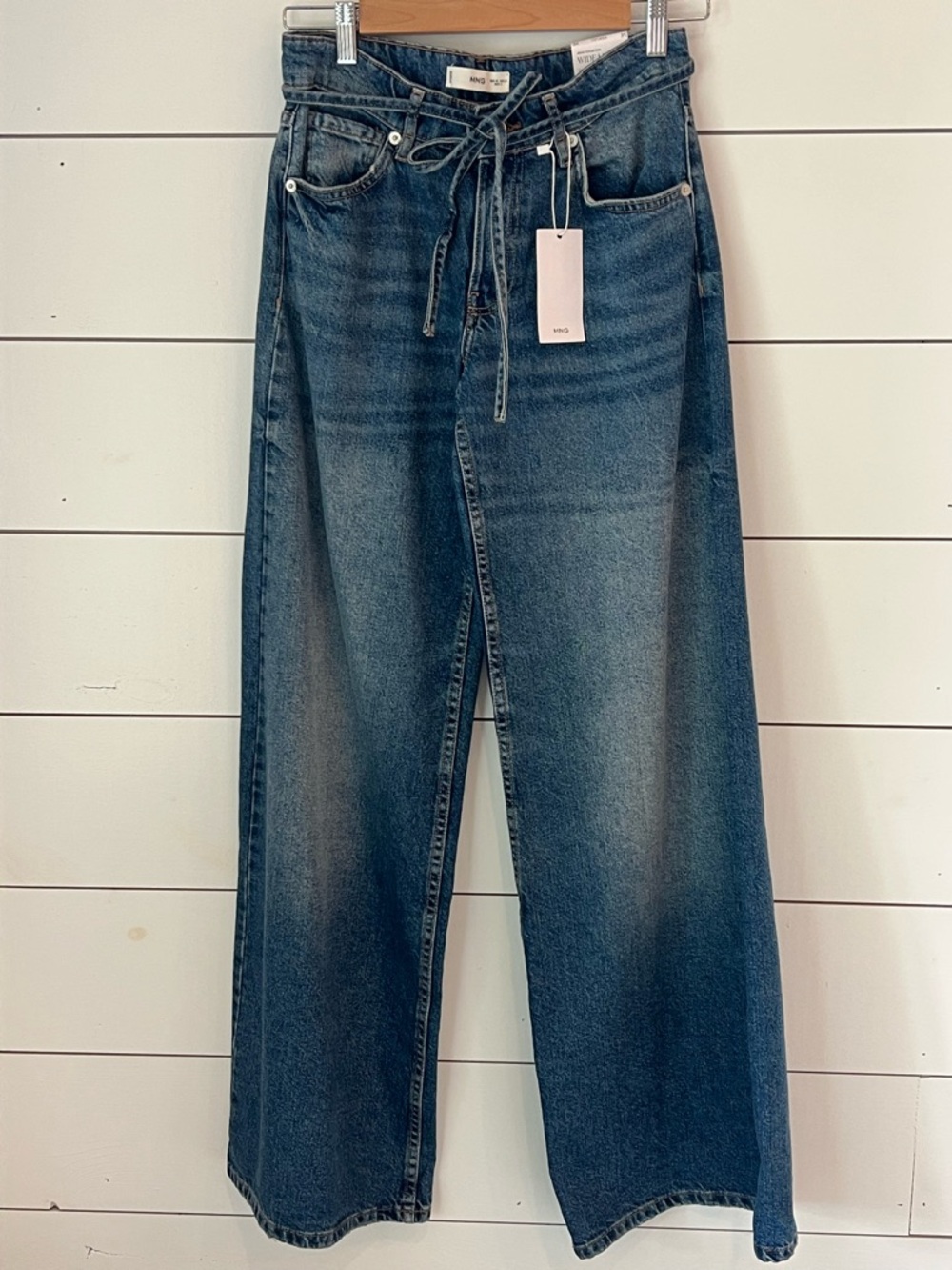 NWT MNG Jeans Collection Wide-Leg Dark Blue Tie-Waist‎ Jeans